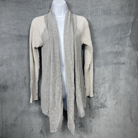 Lucky Lotus Open Front Waffle-Knit Drape Cardigan Gray Longline Women’s XS M - Picture 3 of 15